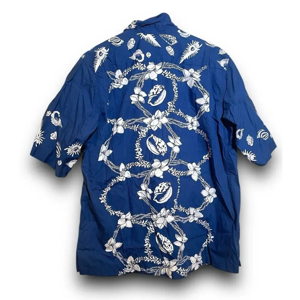 Reyn‎ Spooner Men Hawaiian Shirt Blue Size Large 100% Cotton Great Condition